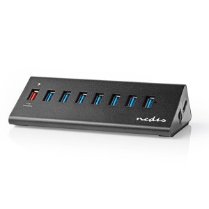 NEDIS UHUBUP3810BK Concentrador USB de 8 puertos QC3.0 / USB 3.2 Gen1 Alimentado por la red / Alimentación por USB