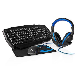 NEDIS GCK41100BKUS Gaming Combo Kit 4-in-1 Tastiera, Cuffie, Mouse e Mouse Pa