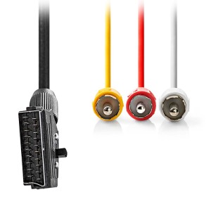 NEDIS CVGL31130BK20 Καλώδιο SCART αρσ. - 3x RCA αρσ. με διακόπτη (in/out), 2.00m.