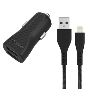 CARGADOR COCHE ENERGIZER DC2CLLIM LW 3.4A 2USB + Cable Lightning Negro