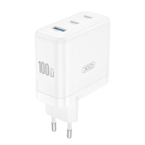 XO CE35 (EU) Universal φορτιστής GaN με 3 εξόδους, 2x USB-C & 1x USB-A, σε λευκό χρώμα