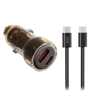 XO CC60 + TYPE-C CABLE Universal φορτιστής αυτοκινήτου με 2 εξόδους, 1x USB-A & 1x USB-C και αποσπώμενο καλώδιο USB-C, 60W