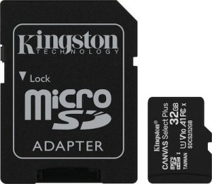 Kingston Canvas Select Plus microSDHC 32GB Class 10 U1 V10 A1 UHS-I με αντάπτορα SDCS2/32GB