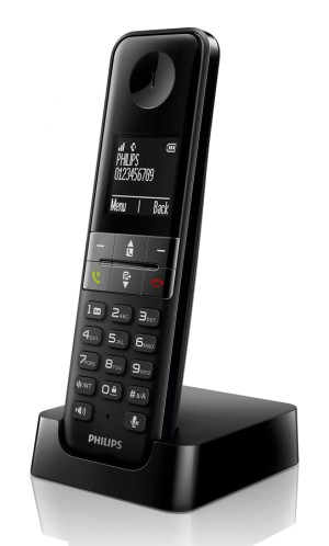 Teléfono inalámbrico PHILIPS D4701B/34, con menú griego, negro