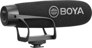 Boya Shotgun Microfono 3.5 mm BY-BM2021 Shock Mounted/Clip On per fotocamera