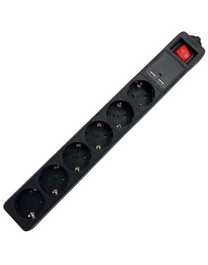 Lamtech LAM111955 6 Position Safety Power Strip with Switch, 2 USB and Cable 1.5m Black
