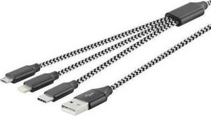 Lamtech Geflochtenes USB-auf-Lightning-/Typ-C-/Micro-USB-Kabel Schwarz 1 m (LAM450305)