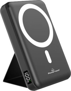 POWERTECH power bank PT-1136, 10000mAh, magnetic wireless, 22.5W, μαύρο