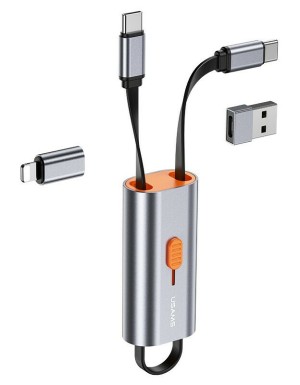 Adaptador USAMS USB-C a USB-C/USB/Lightning SJ560, 60 W PD, 0.3 m, gris