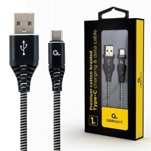 Cablexpert Cable Trenzado Tipo-C macho a USB-A macho Negro 1m (CC-USB2B-AMCM-1M-BW)