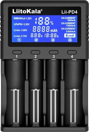 Caricabatterie LIITOKALA LII-PD4 per batterie NiMH/CD, Li-Ion, IMR, 4 slot