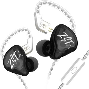 KZ ZST X Black With Mic - IEM 3,5 In Ear Monitor Earphones, Dynamic Hybrid Dual Driver 1BA+1DD,  2x