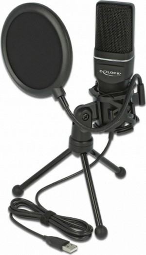 DELOCK Microfono da studio con filtro anti-pop e deflettore d'aria 66331, condensatore, USB