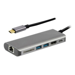 Estación de acoplamiento POWERTECH PTH-069, 2x USB/HDMI/RJ45/USB-C PD/SD, gris