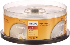 CD-R Philips 700 MB, 25 Stück CD beschreibbar, mit Tintenstrahldrucker bedruckbar
