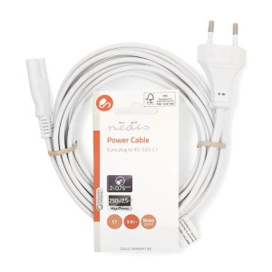 NEDIS CEGL11040WT30 (καλώδιο τροφοδοσίας Euro - IEC-320-C7 (οχταράκι), 3.00m σε άσπρο χρώμα)