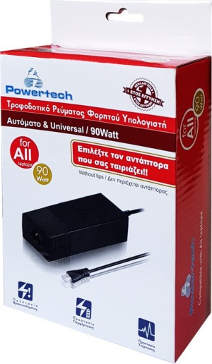 POWERTECH αυτόματο τροφοδοτικό laptop PT-31, 90watt, χωρίς βύσματα