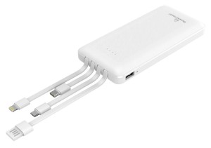 POWERTECH Powerbank mit Kabeln PT-1061 10000 mAh, 10.5 W, weiß