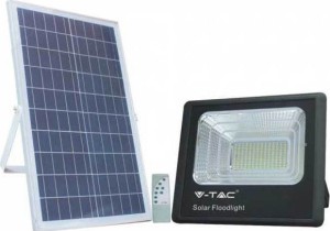 Proiettore solare impermeabile IP65 Potenza 100W 2450lm con telecomando e luce bianca naturale in nero V-TAC 8576