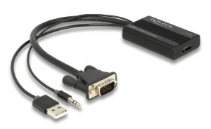 DELOCK 64172 αντάπτορας HDMI σε VGA & 3.5mm/USB 64172, 1080p, 25cm, μαύρος