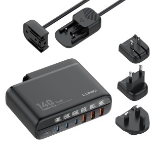LDNIO Ladestation A6140C, 3x USB-C/3x USB, 140W, PD/QC, GaN, schwarz