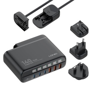 Stazione di ricarica LDNIO A6140C, 3x USB-C/3x USB, 140 W, PD/QC, GaN, nero