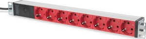 Rack de regleta de enchufes Digitus DN-95410-R con 8 salidas de seguridad rojo