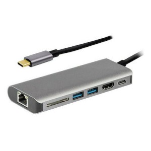 POWERTECH docking station PTH-069, 6 θυρών, USB-C σύνδεση, 100W PD, γκρι