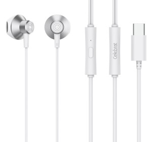 CELEBRAT earphones με μικρόφωνο D14, USB-C, 1.2m, λευκά