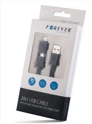 Forever 330161 Cable USB 2.0 a Micro USB y iPhone 5/6 2 en 1, 1 m.