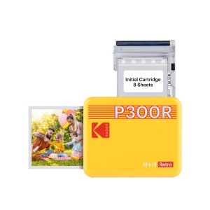 Kodak Mini 3 Retro 4PASS Smartphone Photo Printer Portable (7.6 x 7.6 cm) + 8 Sheets, Yellow