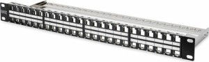 Patch Panel Digitus para Rack 1U con 48 Puertos Blindado con soporte (con tierra)