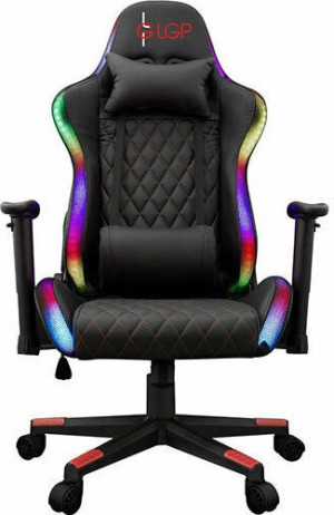 Lamtech LGP022179 Sedia da gioco in pelle con braccioli regolabili e illuminazione RGB nera