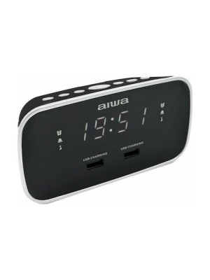 AIWA CRU-19BK DUAL ALARM CLOCK RADIO WITH 2 CHARGING USB PORTS BLACK