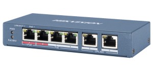 Switch PoE HIKVISION DS-3E0106HP-E 4 posizioni, 1xHi-PoE, 3xPoE e 2xRJ45 Uplink