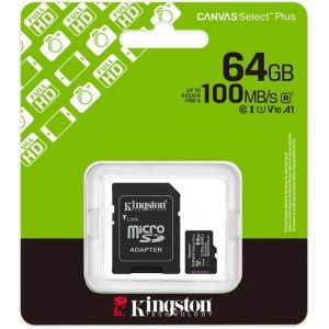 Κάρτα Μνήμης Kingston Canvas Select Plus+ MicroSDXC 64GB Class 10 με SD Adapter έως 150MB/s SDCS3/64GB. 47963