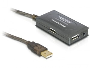 Delock - 82748 - Cable de extensión activo USB 2.0 de 10 m con HUB de 4 puertos