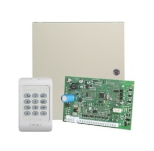 DSC POWERSERIES KIT04-1WENG 4-Zonen-Alarm-Kit mit Metallbox und Tastatur PC1404RKZ