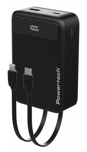 PT-1504 POWERTECH power bank με καλώδια & οθόνη, 20000mah, 22.5W, μαύρο
