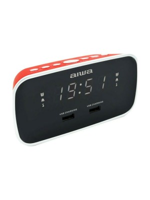 AIWA CRU-19RD RADIO SVEGLIA DOPPIA CON 2 PORTE USB DI RICARICA ROSSA