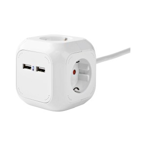 NEDIS EXSOC415UFWT Regleta en forma de cubo, Schuko de 4 posiciones + 2 puertos USB y cable de 1,50m.