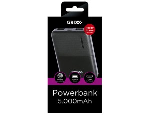 Grixx GREXTBP50B01 Power Bank 5000mAh με 2 Θύρες USB-A και Θύρα USB-C Μαύρο