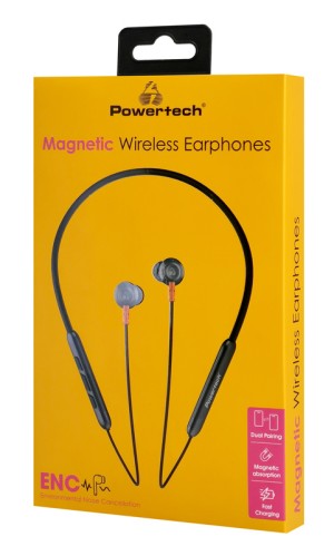POWERTECH earphones PT-1228 με μαγνήτη, Bluetooth ENC 10mm 180mAh, μαύρα