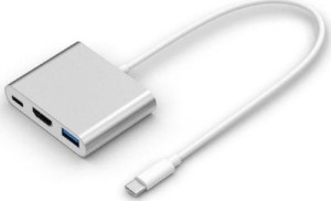 POWERTECH docking station CAB-UC004, 3 θυρών, USB-C σύνδεση, ασημί