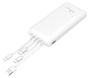 POWERTECH power bank with cables PT-980 10000mAh, PD 20W & QC 18W, white