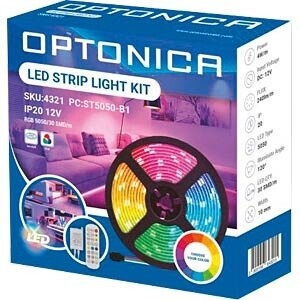 Optonica Ταινία LED 12V RGB Φως 5m Τύπου SMD5050 με Τροφοδοτικό & Τηλεχειριστήριο  LED Strip Set Adapter + IR Controller + Remote RGB 30LEDs SKU: 4321