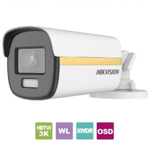 Telecamera bullet Hikvision DS-2CE12KF3T HDTVI da 2.8 mm, risoluzione 3K, ColorVu, immagine a colori 24 ore su 130, WDR 40 dB, luce bianca XNUMX m