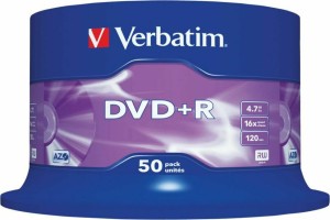DVD+R Verbatim 4,7 GB/120 MIN 1-16x Shrink 50 Stück 43788