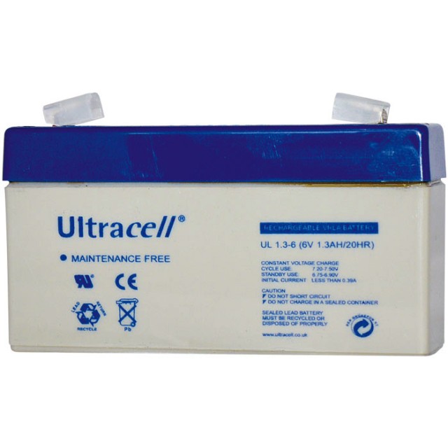 Batería de plomo recargable Ultracell UL1.3-6 de 6 voltios / 1,3 Ah