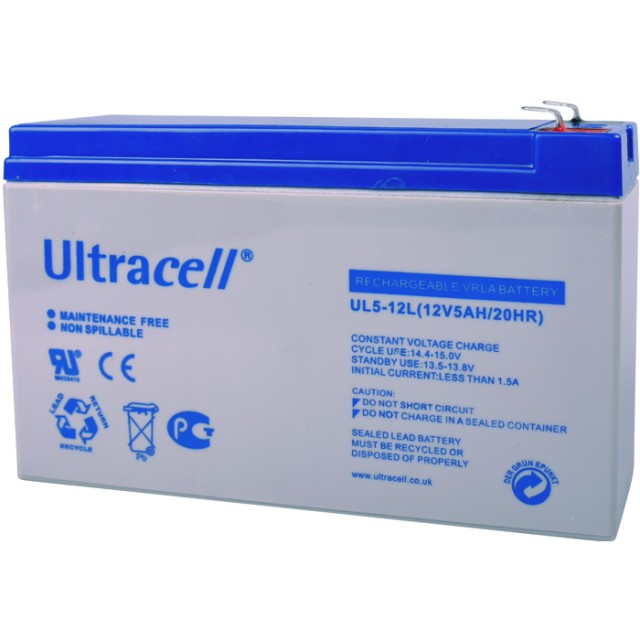 Ultracell UL5-12L (15x5x9.5) 12 Volt / 5 Ah Rechargeable Lead Battery